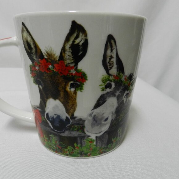 Two Can Art PPD Christmas Donkey Sheep Mug Cup Bone China micro dish 14 oz Set 2 - Picture 10 of 11